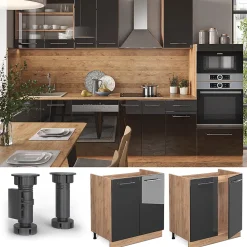 Vicco Meuble bas sous-évier Anthracite Haute brillance 80cm , PT Anthracite