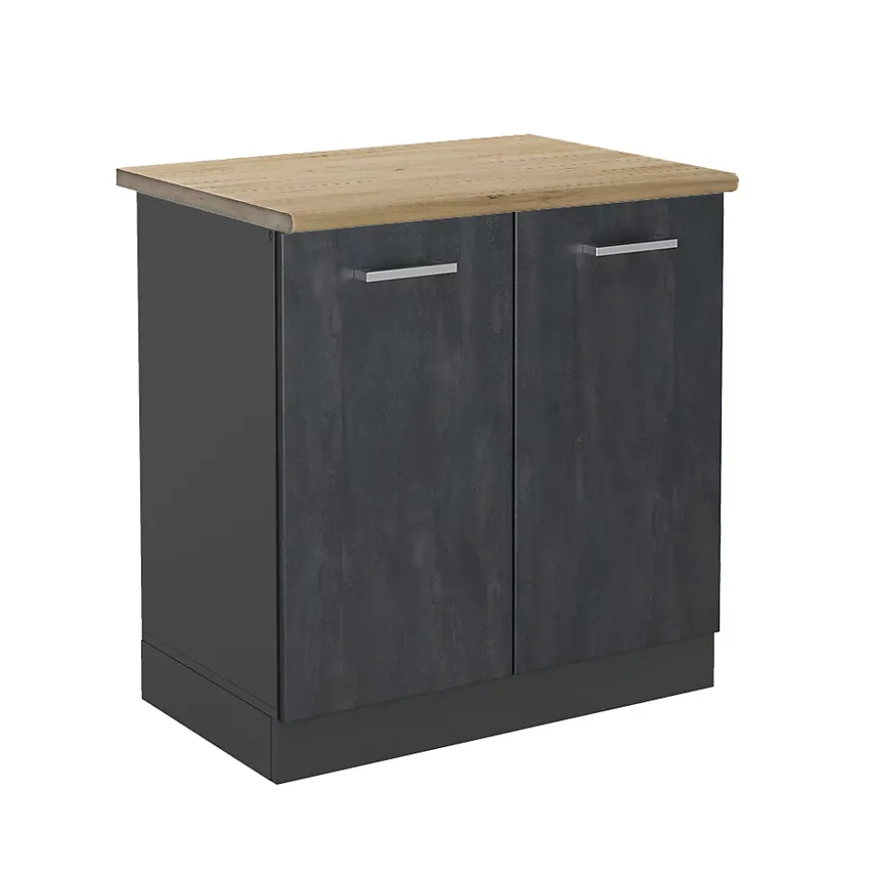 Vicco Meuble bas sous-évier Béton noir 80cm PT Chêne