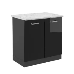 Vicco Meuble bas sous-évier Noir Haute brillance 80cm PT Marbre