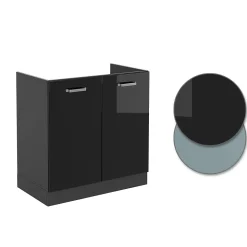 Vicco Meuble bas sous-évier Noir Haute brillance 80cm PT Marbre