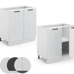 Vicco Meuble bas sous-évier Blanc campagne 80cm avec étagère, sans PT