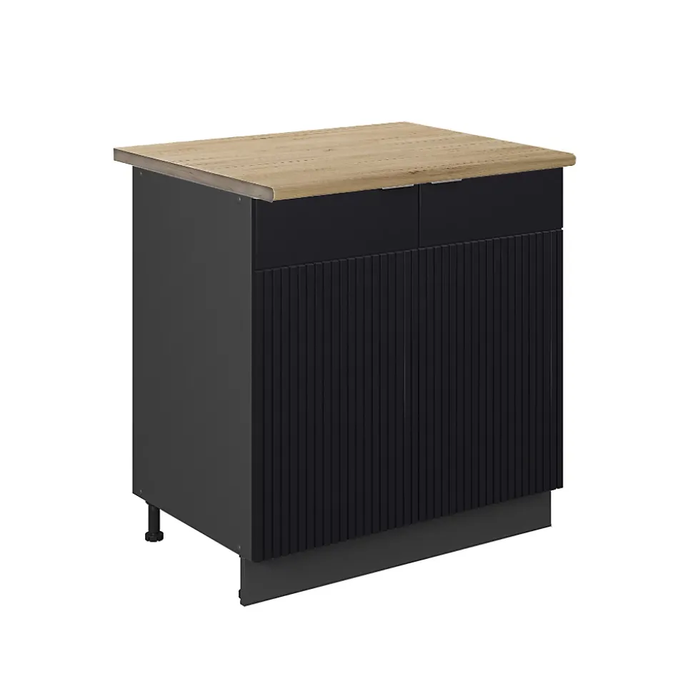 Vicco Meuble bas sous-évier Noir rayé 80cm avec étagère, PT Chêne