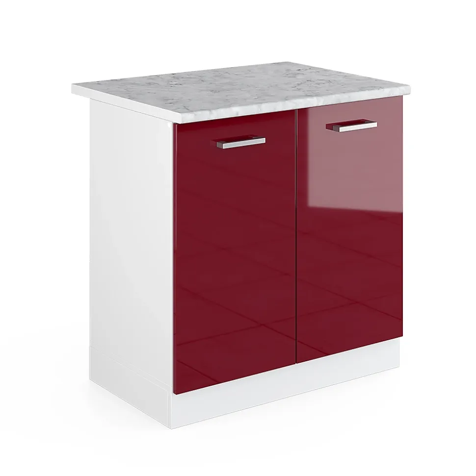 Vicco Meuble bas sous-évier Rouge brillant 80cm , PT Marbre