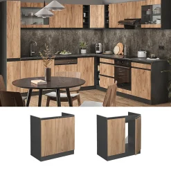 Vicco Meuble bas sous-évier Chêne de force doré 80cm AP Marbre