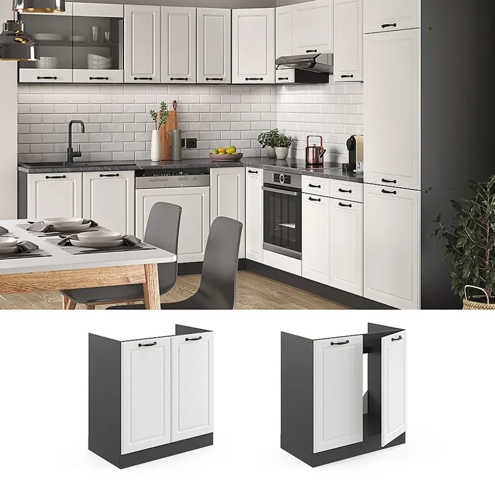 Vicco Meuble bas sous-évier Blanc campagne 80cm sans PT