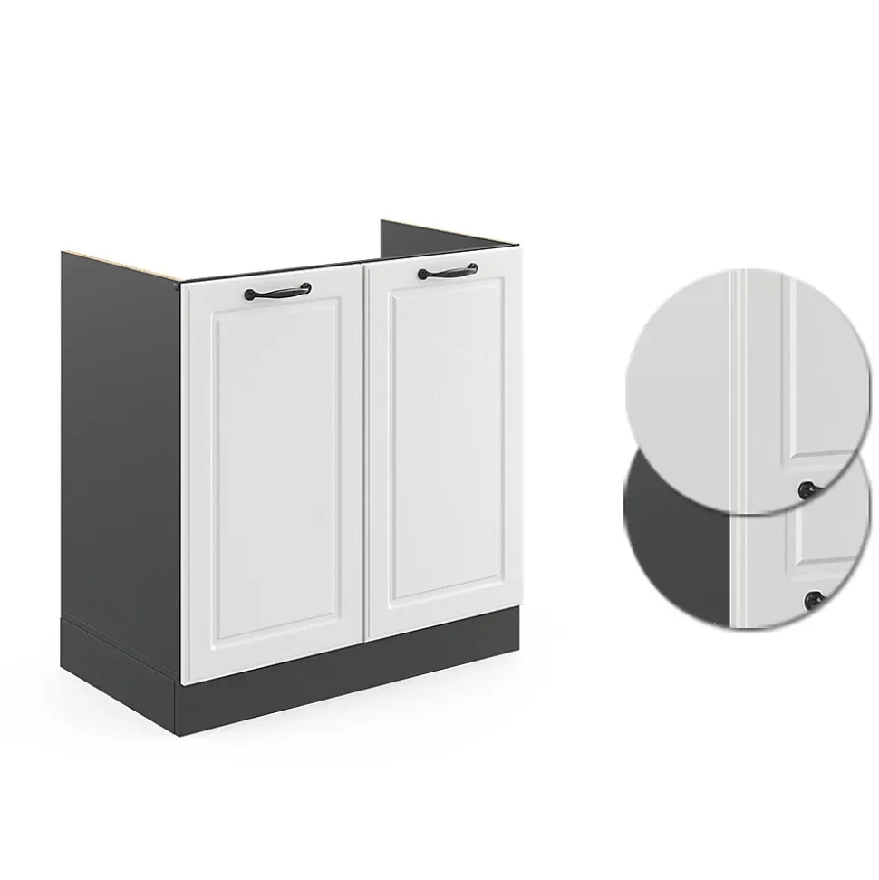 Vicco Meuble bas sous-évier Blanc campagne 80cm sans PT