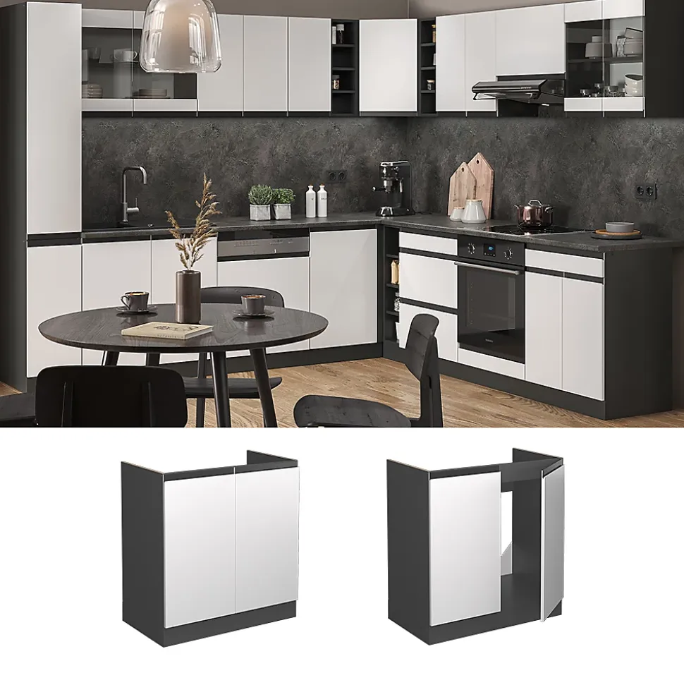 Vicco Meuble bas sous-évier Blanc 80cm , PT Anthracite