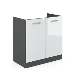 Vicco Meuble bas sous-évier Blanc Haute brillance 80cm sans PT