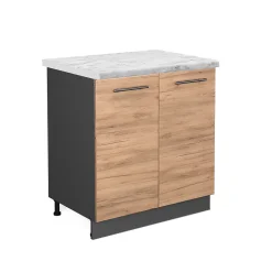 Vicco Meuble bas sous-évier Chêne de force doré 80cm , PT Marbre