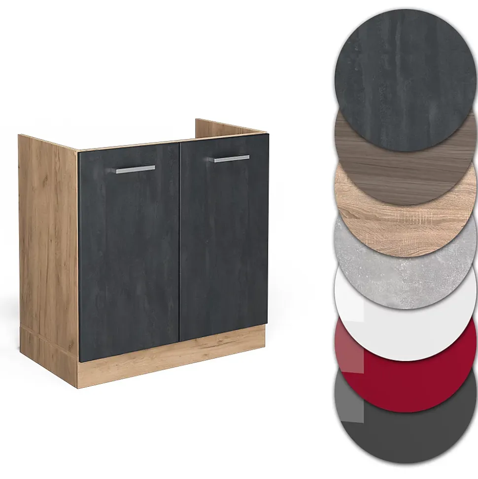 Vicco Meuble bas sous-évier Béton noir 80cm sans PT