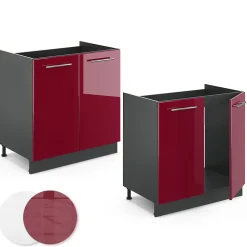 Vicco Meuble bas sous-évier Rouge bordeaux Haute brillance 80cm sans PT