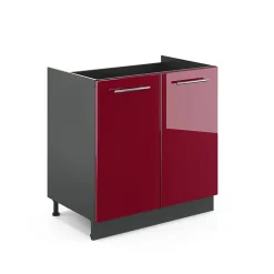 Vicco Meuble bas sous-évier Rouge bordeaux Haute brillance 80cm sans PT