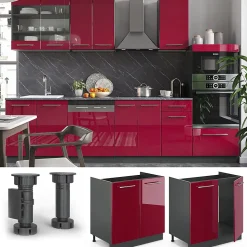 Vicco Meuble bas sous-évier Rouge bordeaux Haute brillance 80cm sans PT