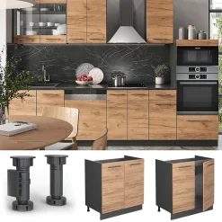 Vicco Meuble bas sous-évier Chêne de force doré 80cm sans PT