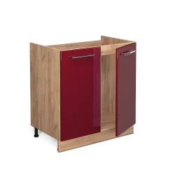 Vicco Meuble bas sous-évier Rouge bordeaux Haute brillance 80cm sans PT