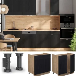 Vicco Meuble bas sous-évier Noir rayé 80cm sans PT