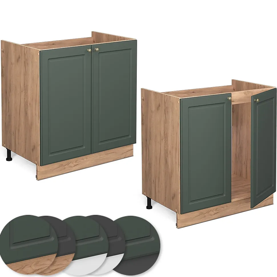 Vicco Meuble bas sous-évier Vert Or Campagne 80cm , PT Chêne