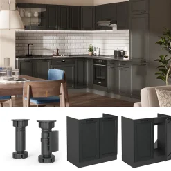 Vicco Meuble bas sous-évier Anthracite campagne 80cm sans PT