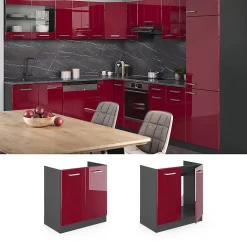 Vicco Meuble bas sous-évier Rouge brillant 80cm PT Marbre