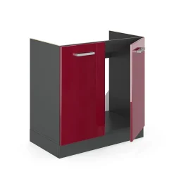 Vicco Meuble bas sous-évier Rouge brillant 80cm PT Marbre