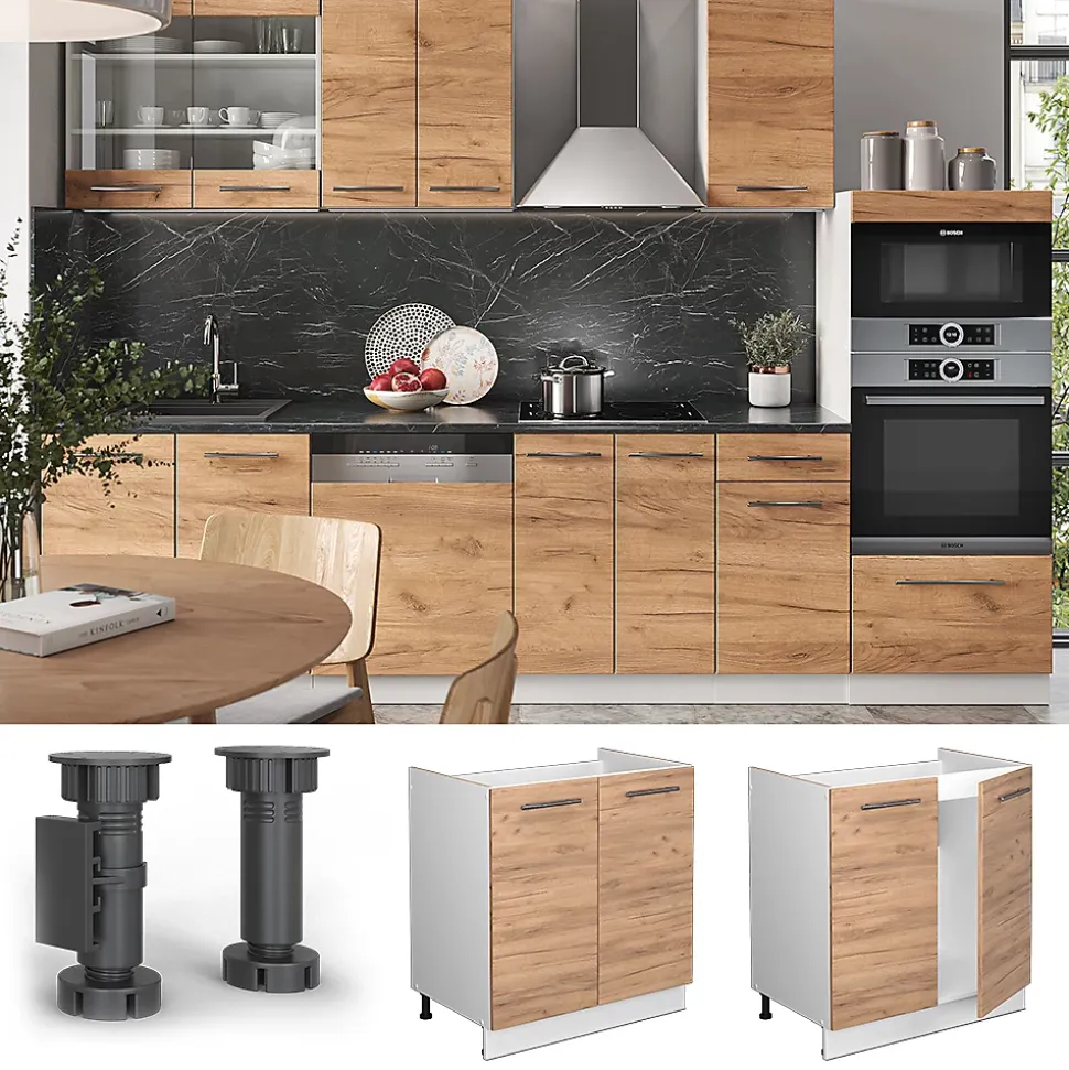 Vicco Meuble bas sous-évier Chêne de force doré 80cm sans PT