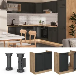 Vicco Meuble bas sous-évier Anthracite campagne 80cm sans PT