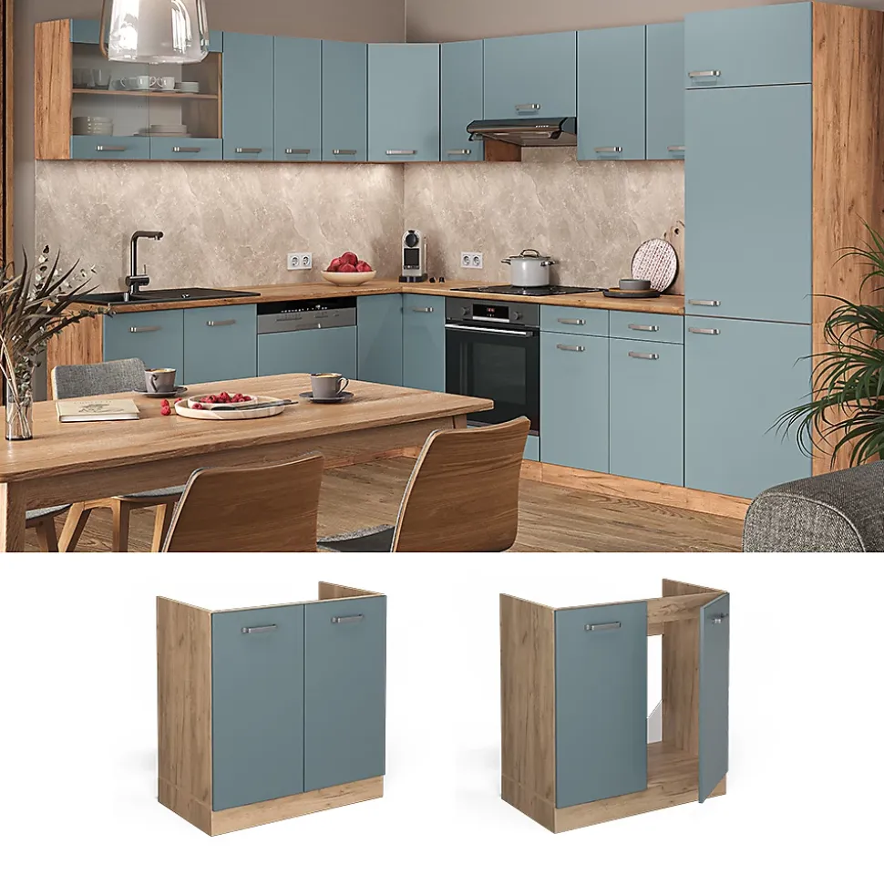 Vicco Meuble bas sous-évier Bleu-gris 80cm sans PT