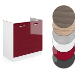 Vicco Meuble bas sous-évier Rouge brillant 80cm sans PT