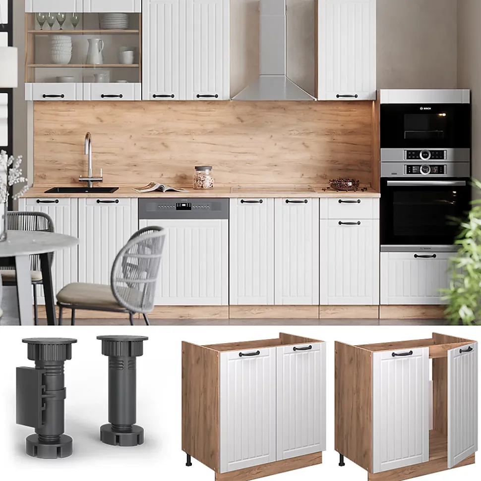 Vicco Meuble bas sous-évier Blanc campagne 80cm sans PT