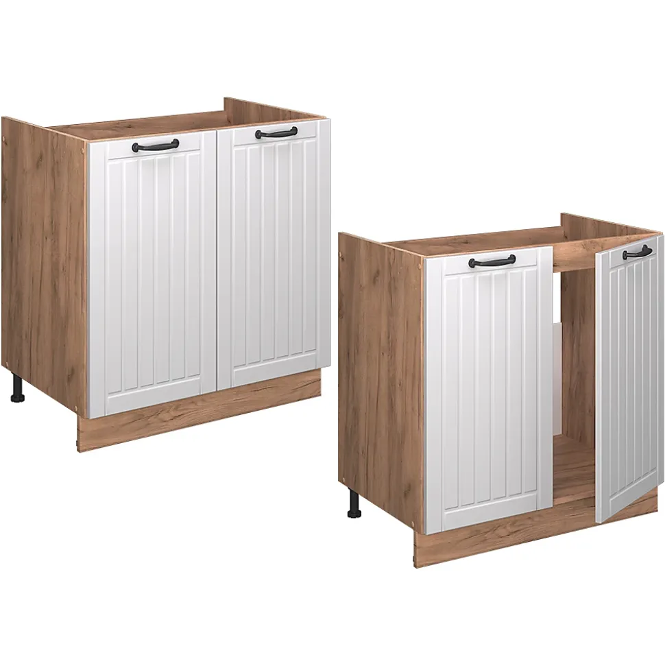 Vicco Meuble bas sous-évier Blanc campagne 80cm sans PT