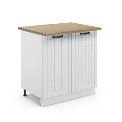 Vicco Meuble bas sous-évier Blanc campagne 80cm avec étagère, PT Chêne