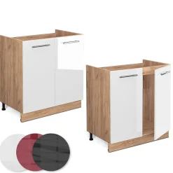 Vicco Meuble bas sous-évier Blanc Haute brillance 80cm , PT Anthracite