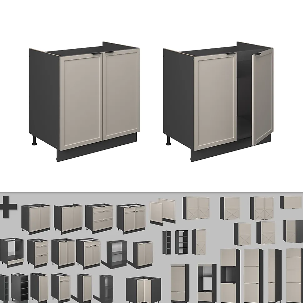 Vicco Meuble bas sous-évier GrisBeige 80cm , PT Chêne