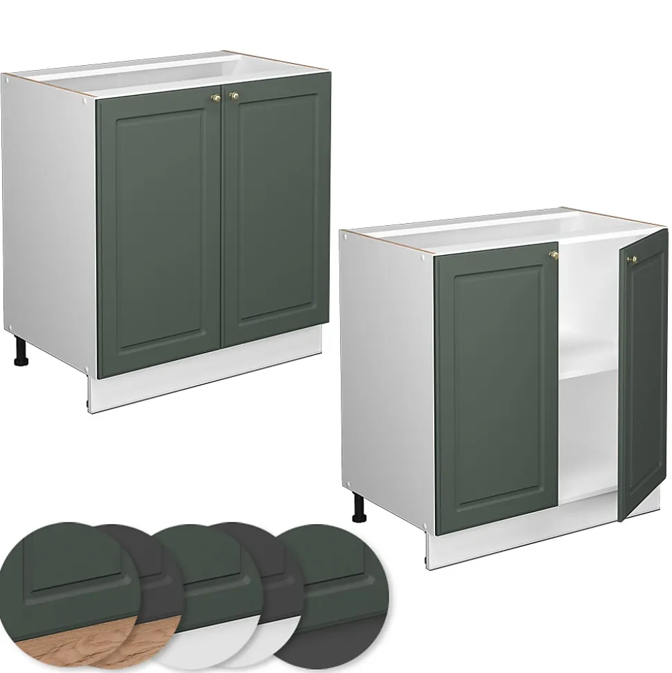 Vicco Meuble bas sous-évier Vert Or Campagne 80cm avec étagère, PT Marbre