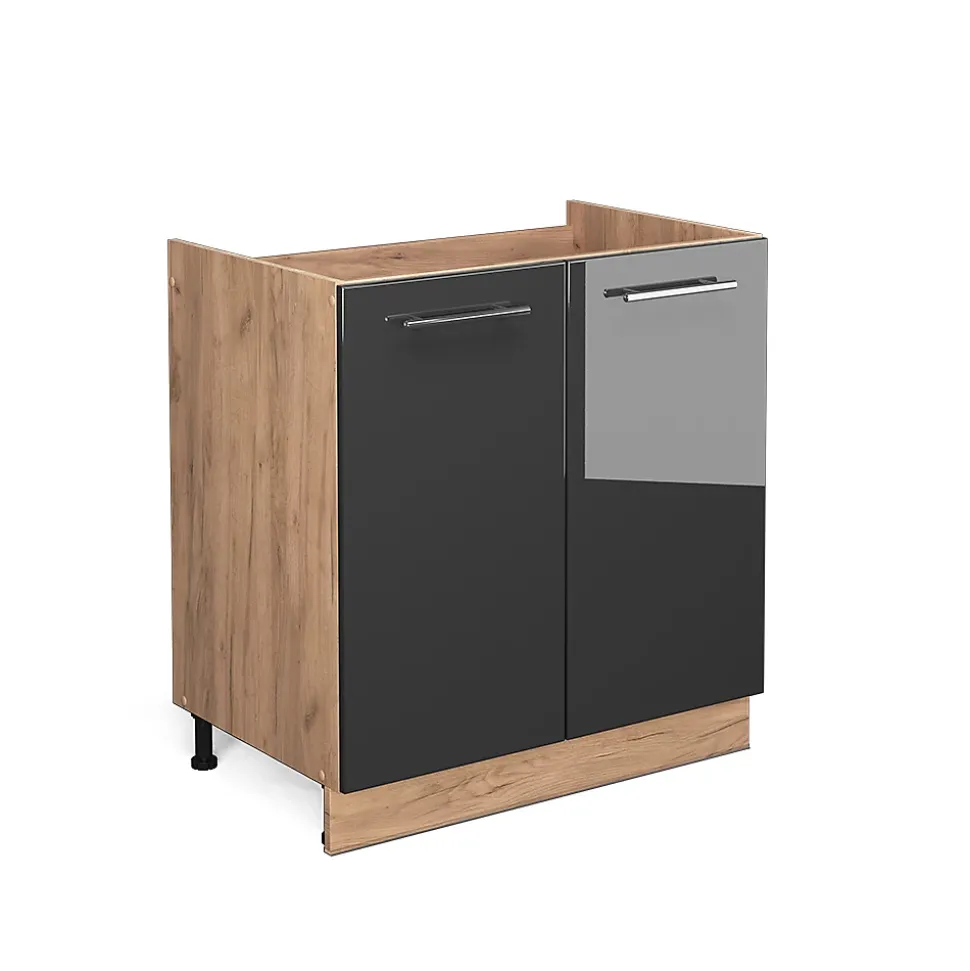 Vicco Meuble bas sous-évier Anthracite Haute brillance 80cm sans PT