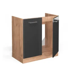 Vicco Meuble bas sous-évier Anthracite Haute brillance 80cm PT Marbre