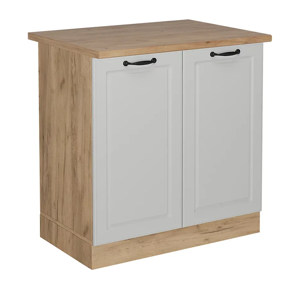 Vicco Meuble bas sous-évier Blanc campagne 80cm , PT Chêne