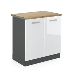 Vicco Meuble bas sous-évier Blanc Haute brillance 80cm , PT Chêne