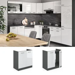 Vicco Meuble bas sous-évier Blanc Haute brillance 80cm , PT Chêne