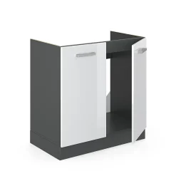 Vicco Meuble bas sous-évier Blanc Haute brillance 80cm , PT Chêne