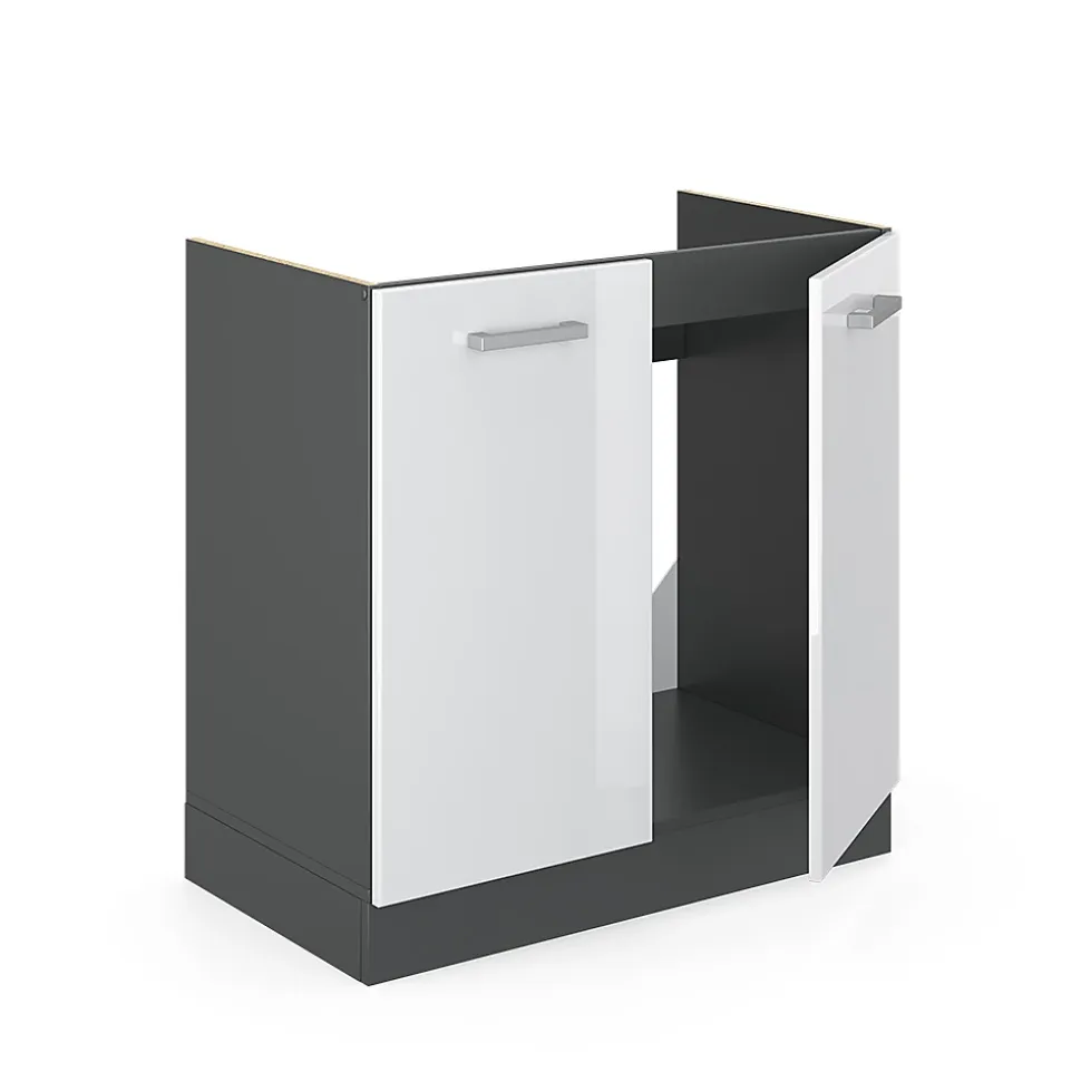 Vicco Meuble bas sous-évier Blanc Haute brillance 80cm , PT Chêne