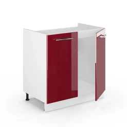 Vicco Meuble bas sous-évier Rouge bordeaux Haute brillance 80cm sans PT