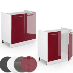 Vicco Meuble bas sous-évier Rouge bordeaux Haute brillance 80cm sans PT