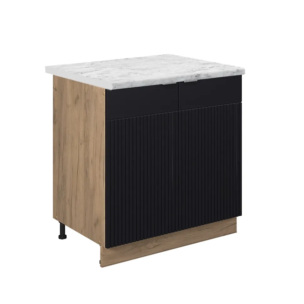 Vicco Meuble bas sous-évier Noir rayé 80cm , PT Marbre