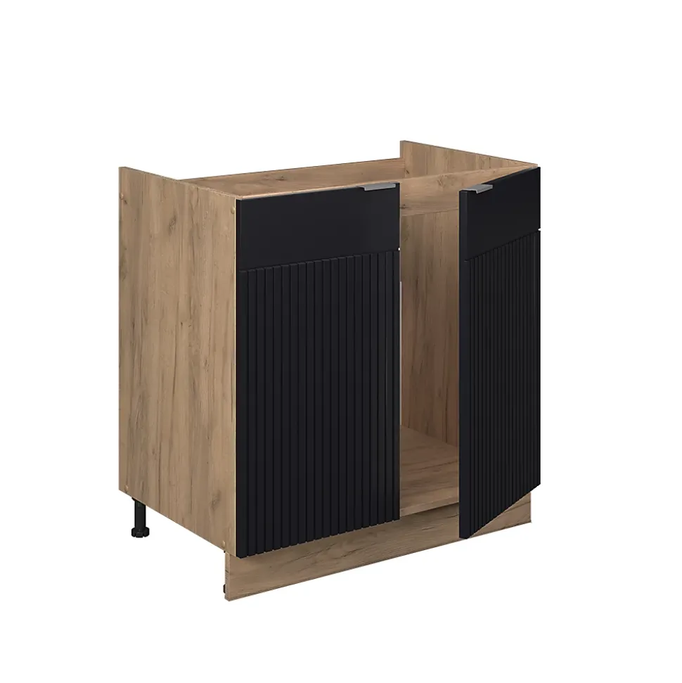 Vicco Meuble bas sous-évier Noir rayé 80cm , PT Marbre