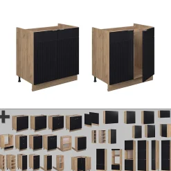 Vicco Meuble bas sous-évier Noir rayé 80cm , PT Marbre