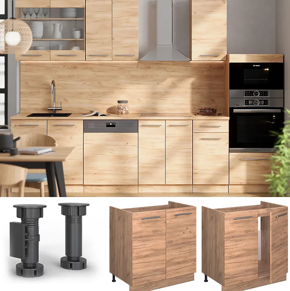 Vicco Meuble bas sous-évier Chêne de force doré 80cm , PT Chêne