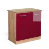 Vicco Meuble bas sous-évier Rouge brillant 80cm , PT Chêne