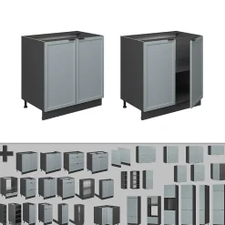 Vicco Meuble bas sous-évier Bleu clair-gris 80cm avec étagère, PT Anthracite