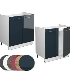 Vicco Meuble bas sous-évier Bleu foncé brillant 80cm sans PT